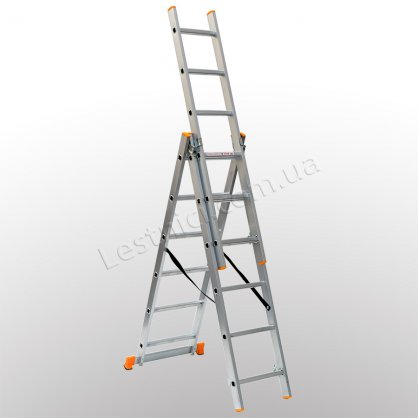 Лестница КРОК трехсекционная раскладная 3 × 6 (алюминиевая, универсальная)