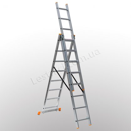 Лестница КРОК трехсекционная раскладная 3 × 8 (алюминиевая, универсальная)
